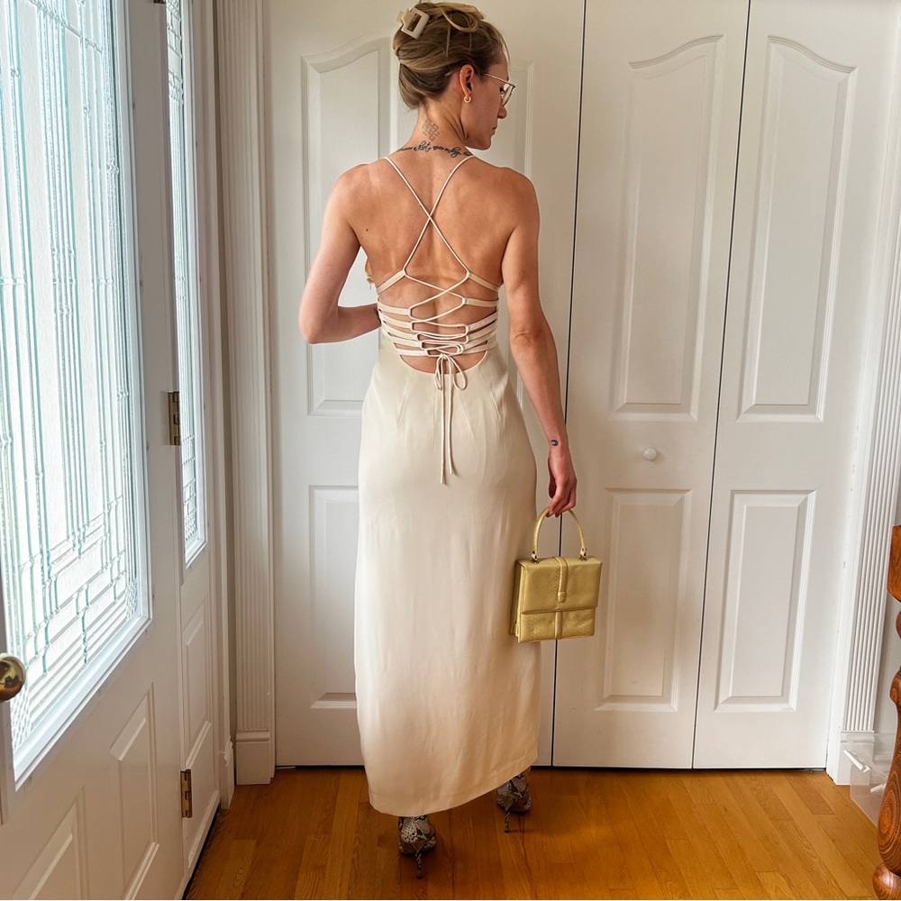 Y2K Elegant Cream Evening Gown
